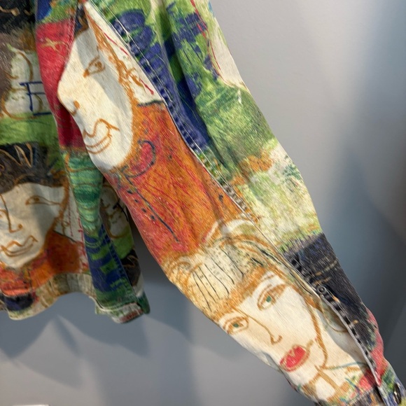 Vtg Chico’s Abstract Art to Wear Faces Graffiti Funky Linen Jacket Size 3/XL - Picture 10 of 11
